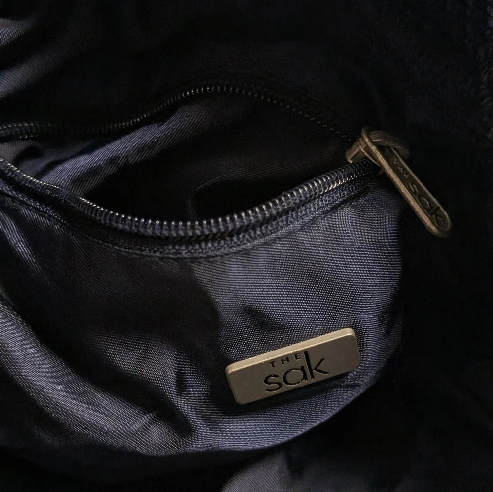 The Sak Navy Blue Dylan Crochet Drawstring Bucket Backpack Bag